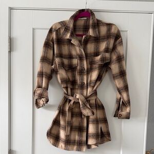12th Tribe Plaid Mini Dress - Brown and Tan